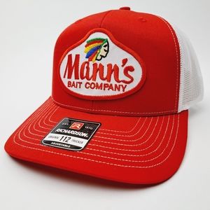 Mann's Bait Company Richardson 112 Red Trucker Mesh Snapback Cap Hat Embroidered